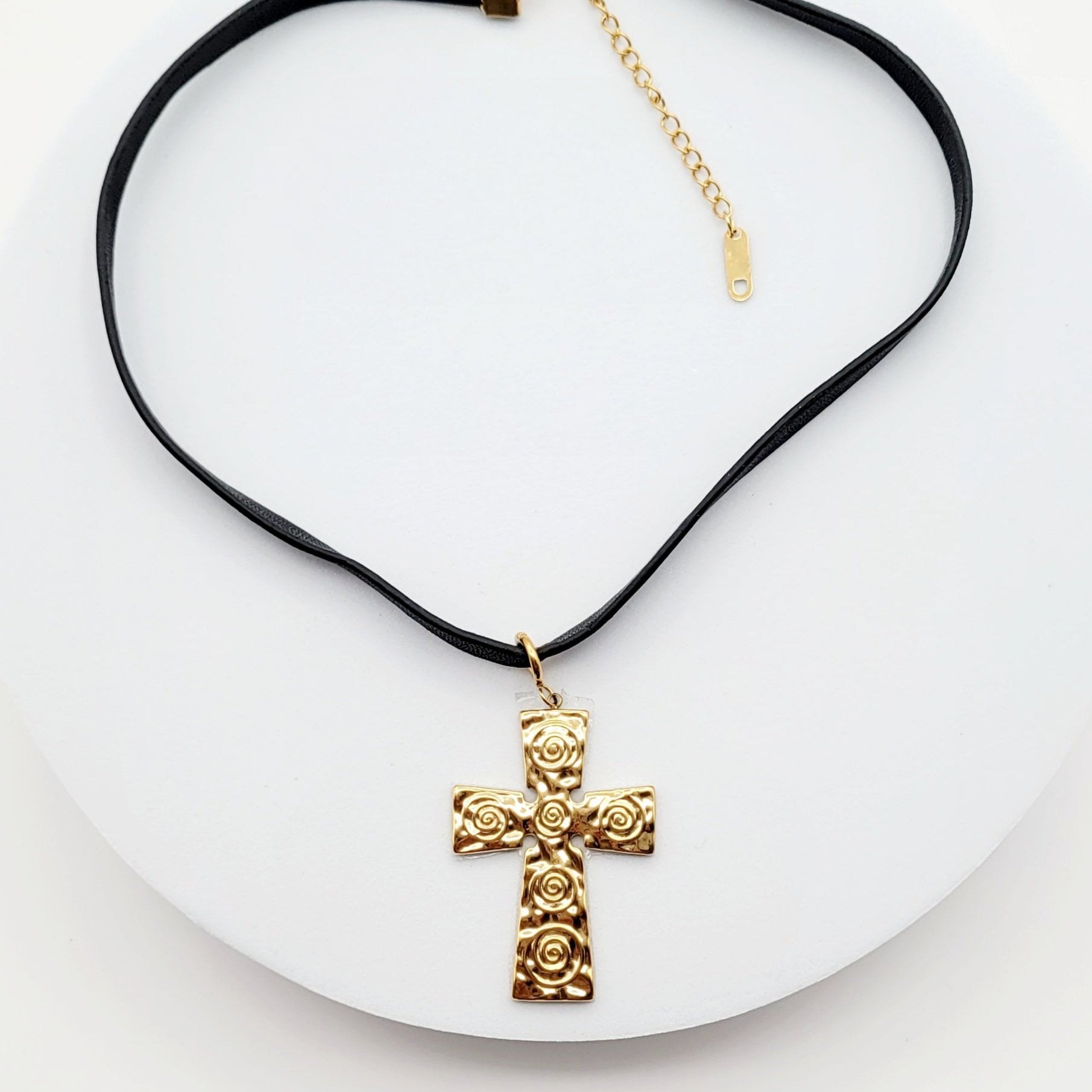 Roksana Gold Plated Cross Necklace Leather Cord