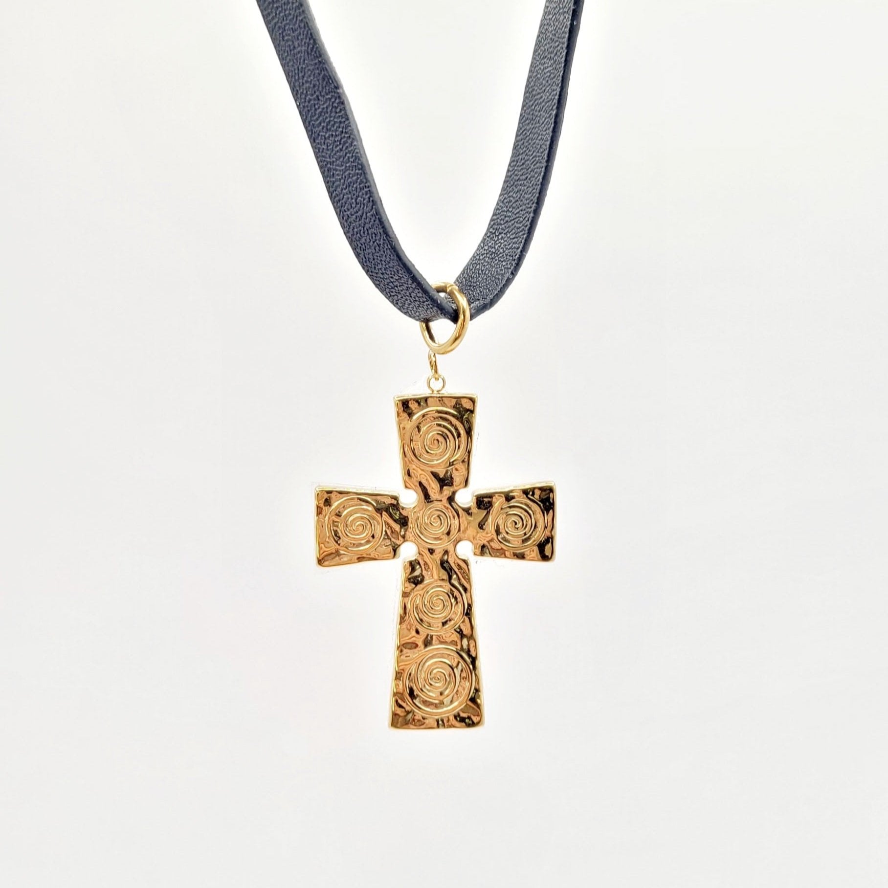 Roksana Gold Plated Cross Necklace Leather Cord