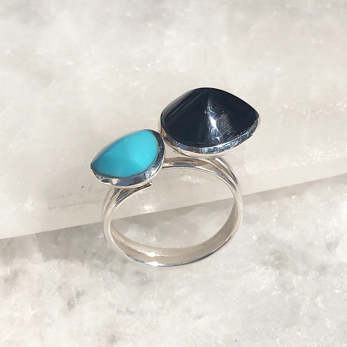 GRIFFIN  Turquoise and Obsidian  stone RING
