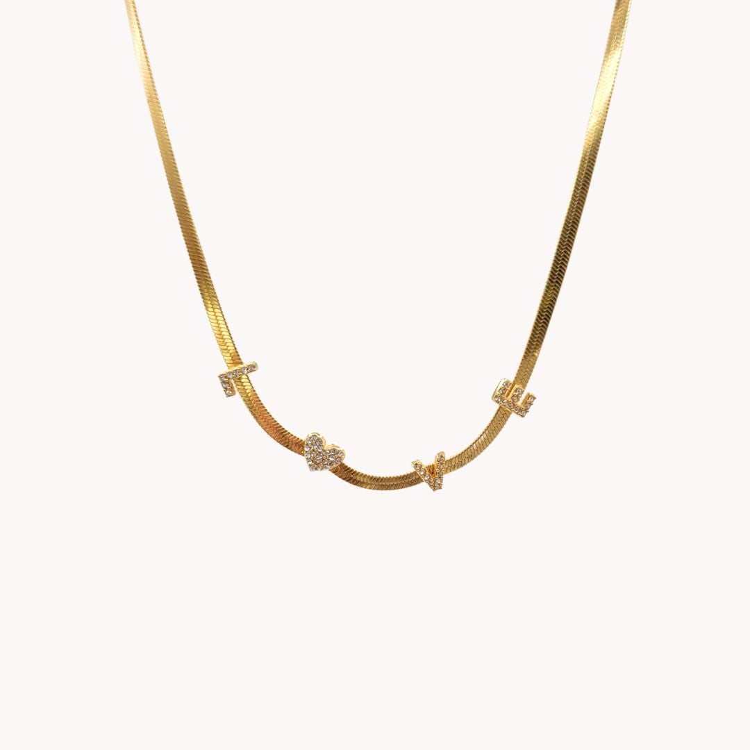 Galla Love Crystal Letter Snake Chain Necklace