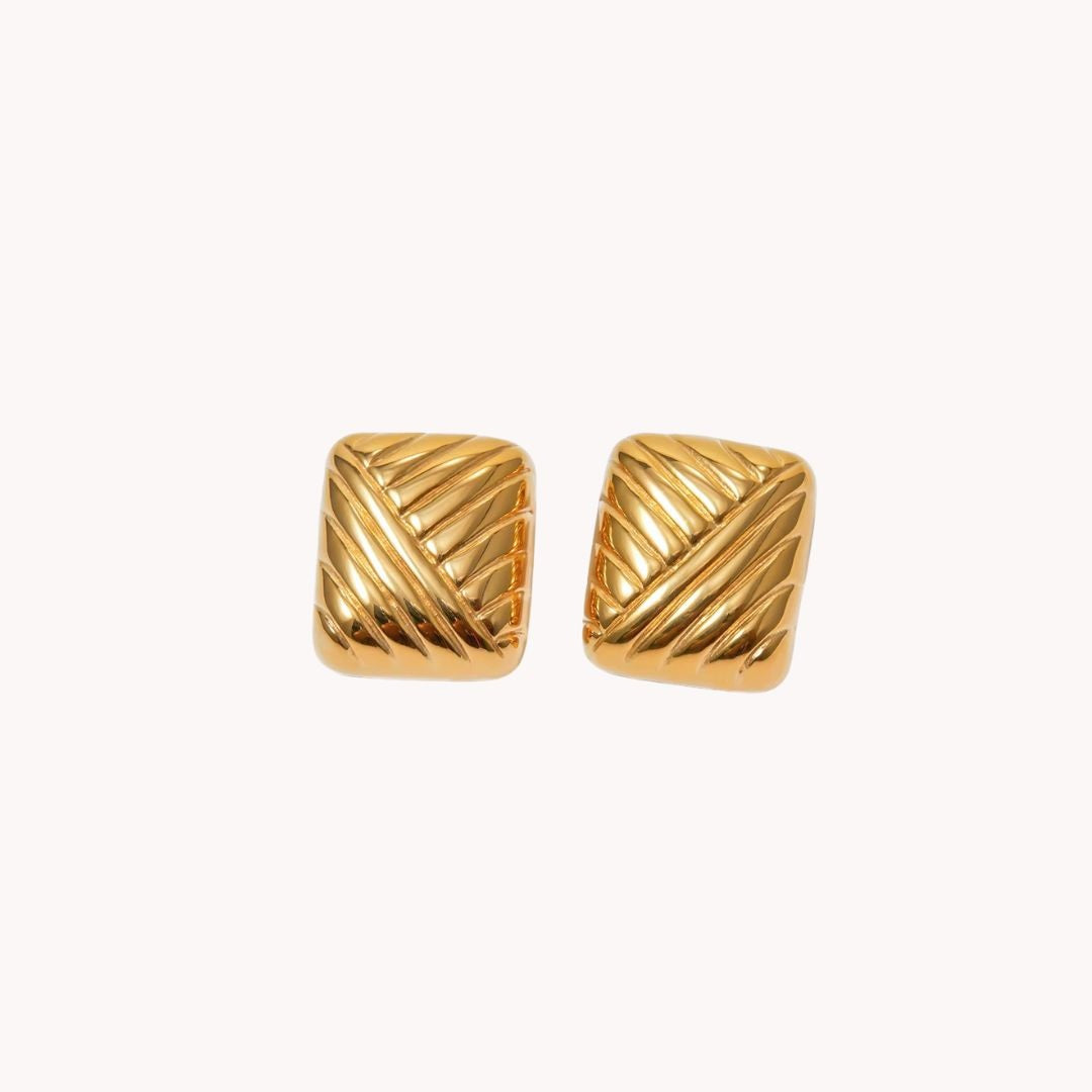 Dori Rectangular Chunky Stripe  Texture Earrings