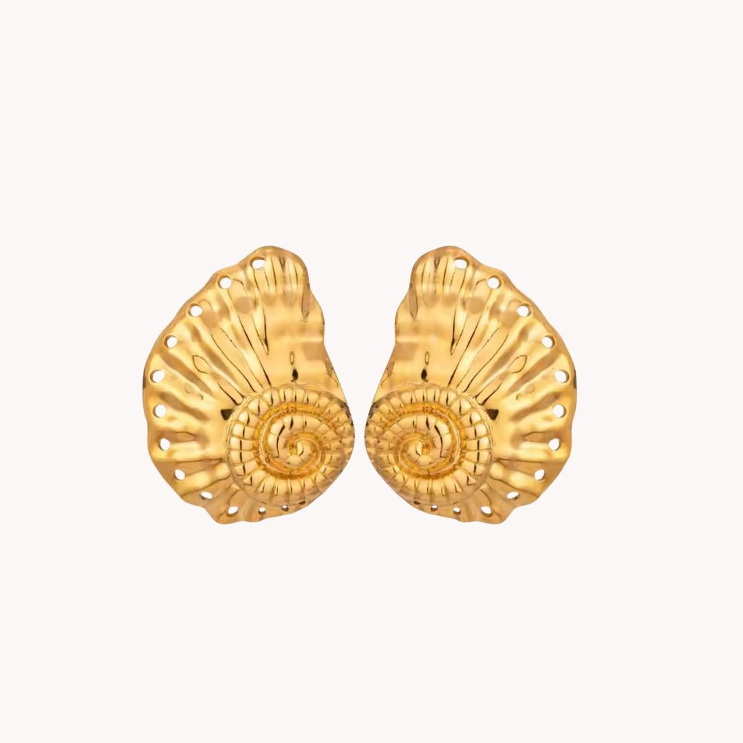 Lenore Steel Nautical Shell Hammered Texture Earrings