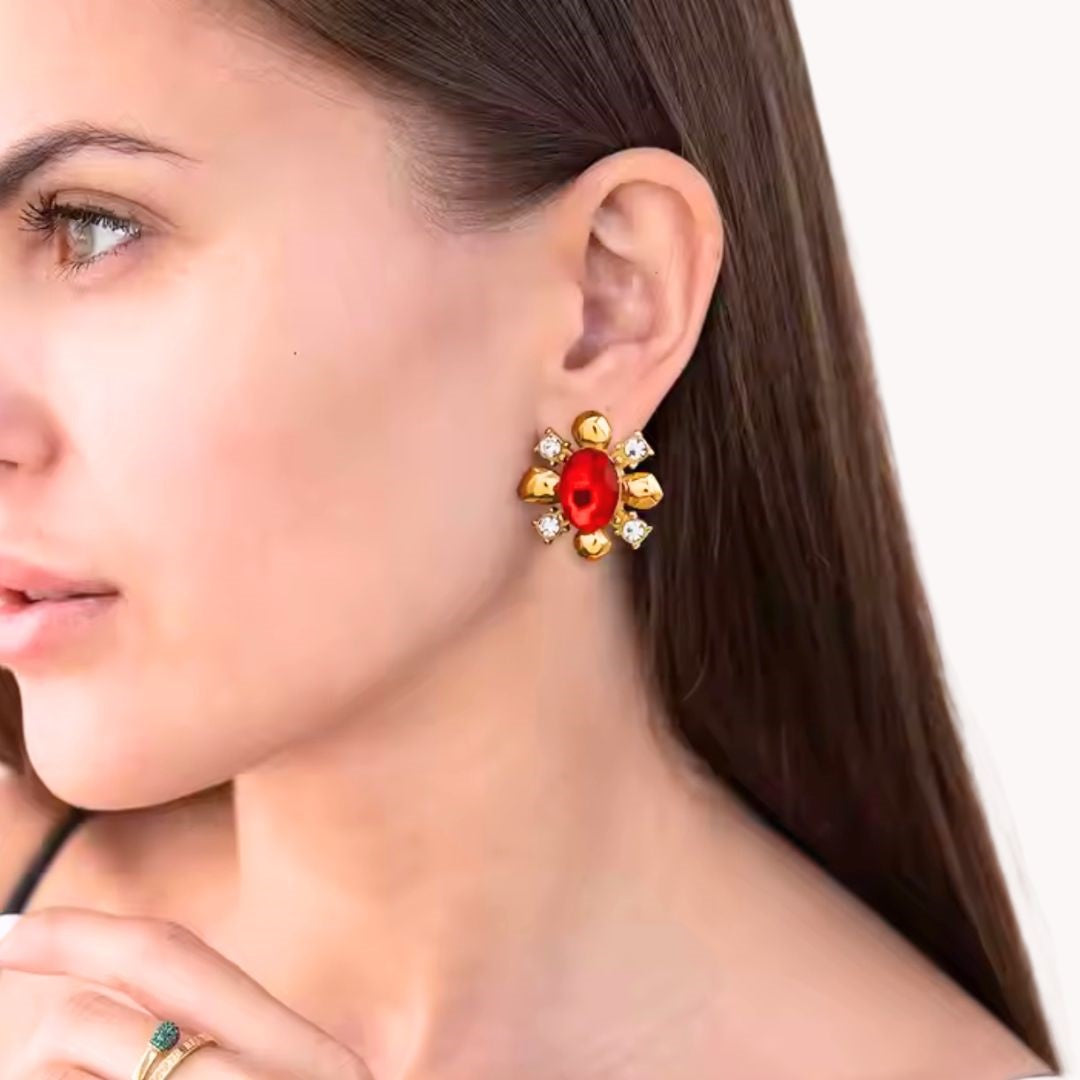 Mairead Red Zircon Flower Earrings